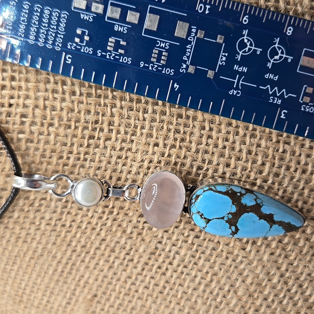 Turquoise And Rose Quartz Pendant Nwot #296